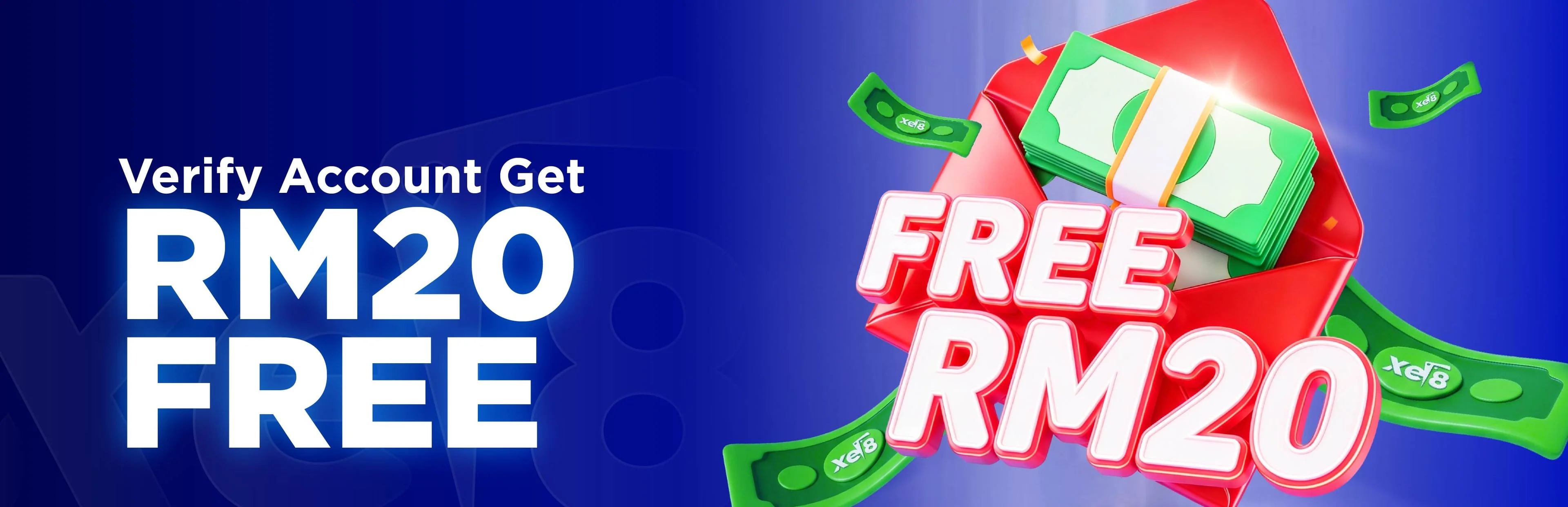 Verify your account and get RM20 free at xe8 — no-deposit KYC bonus for new players